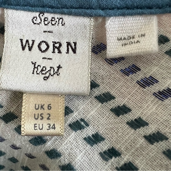 Seen Worn Kept Sleeveless Top Metallic Embroidery Tie Neck Keyhole Purple Teal 2 - Picture 8 of 10